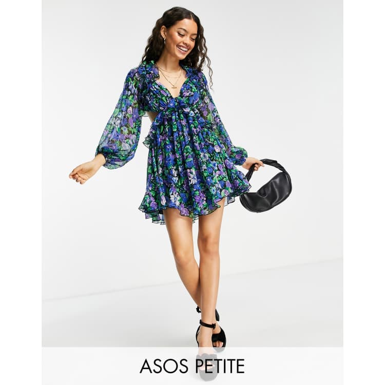 Glamorous petite ruffle front mini dress in delicate outlet floral print