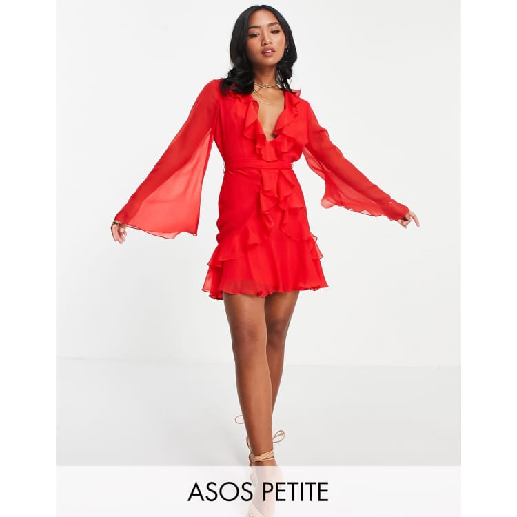 Short red cheap ruffle dress