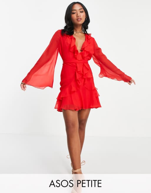 Red ruffle sleeve store dress