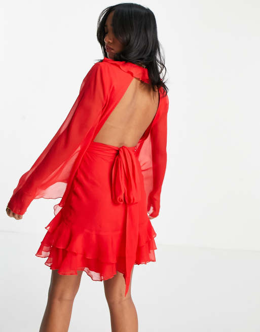 Red ruffle short store dress