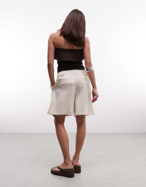 ASOS DESIGN Petite - Ruimvallende dad short met linnen in naturel, 5 van 5