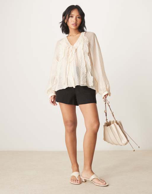 ASOS DESIGN Petite - Ruimvallende dad short met linnen in zwart, 5 van 5