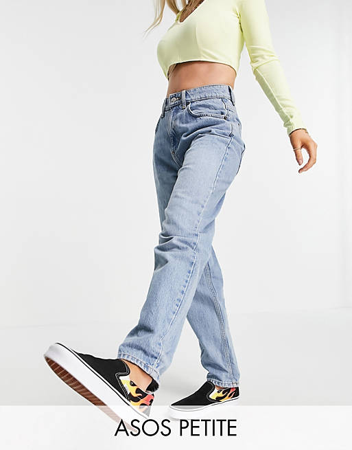 ASOS DESIGN Petite - Ruimvallende mom jeans met hoge taille en stonewash