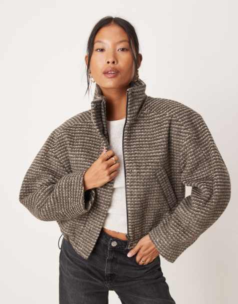 ASOS DESIGN Petite – Rutig, formell bomberjacka med ståkrage - view 1
