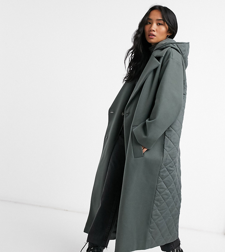 ASOS DESIGN Petite - Salviegrøn, vatteret, oversized hybrid-frakke