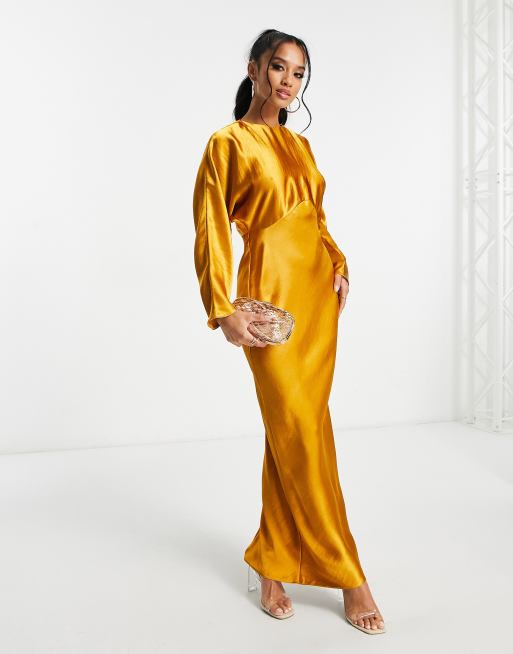 slim fit dress slacks [FINAL SALE] Champagne Gold Batwing Sleeves Maxi Mermaid Formal Gown Champagne Gold / XL / N14 main image 0