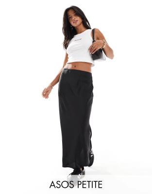 Asos Petite Asos Design Petite Satin Bias Midi Skirt In Black