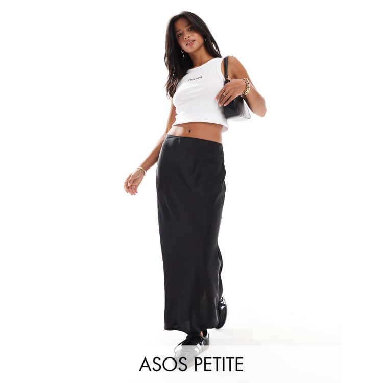 ASOS DESIGN Petite satin bias midi skirt in black ASOS