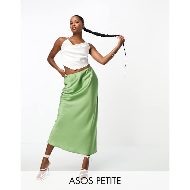 Satin bias 2025 midi skirt green