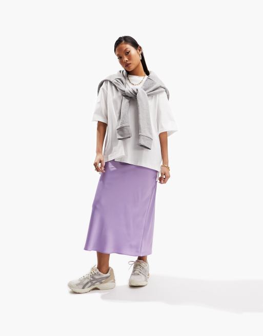ASOS DESIGN Petite satin bias midi skirt in lavender 