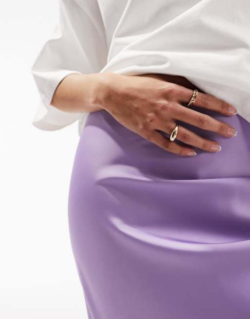 ASOS DESIGN Petite satin bias midi skirt in lavender , 3 of 5