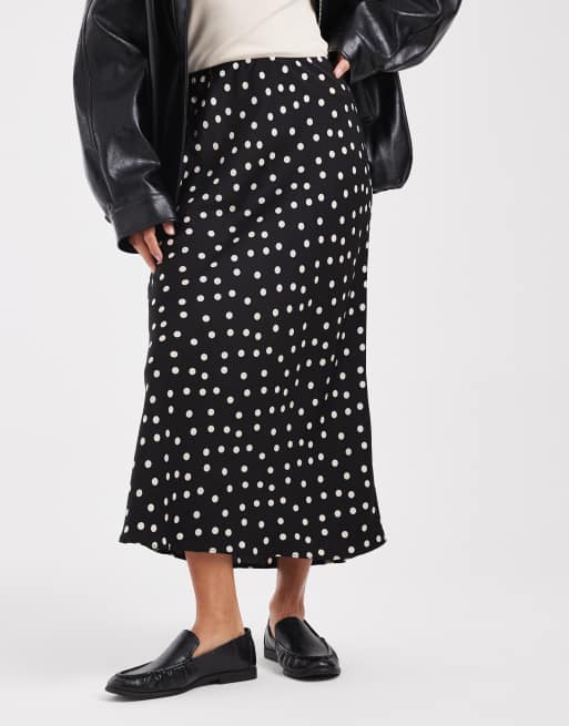 ASOS DESIGN Petite satin bias midi skirt in polka dot print - MULTI, 2 of 5