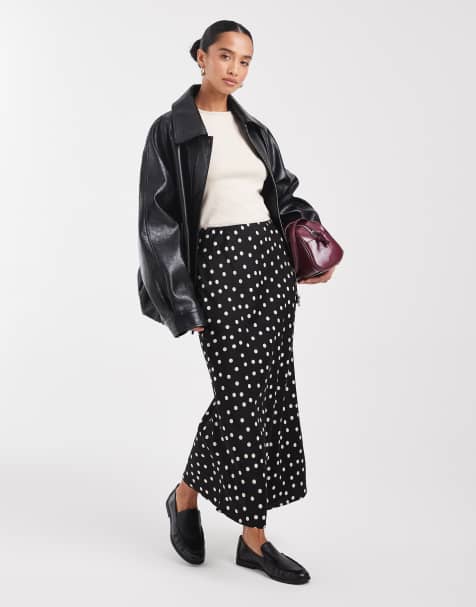 ASOS DESIGN Petite satin bias midi skirt in polka dot print - view 1