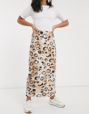 asos design bias cut satin midi skirt in leopard print