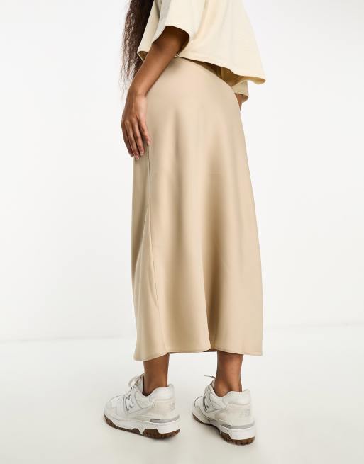 Petite beige bias cut midi clearance skirt