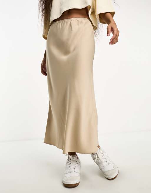 Petite beige bias 2025 cut midi skirt