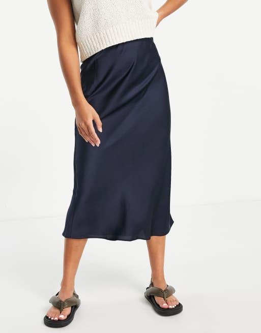 Satin midi 2025 skirt navy