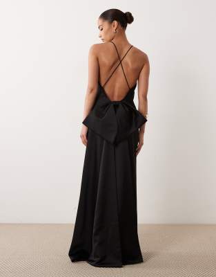 black dress with bow on back Rosalee | Long-Sleeve Cowl-Back Maxi Bows including hand Goddiva Off Shoulder Back Satin