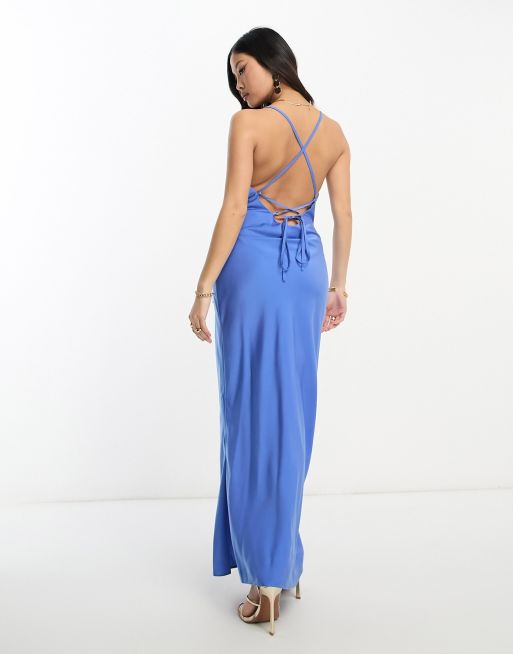 ASOS DESIGN Petite satin cami maxi slip dress satin with lace up