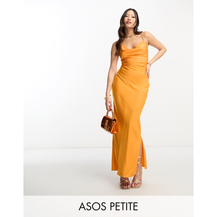 Asos Nobody’s Child shops Square Neck Satin Midi Cami Orange Tangerine Slip Dress Sz 8