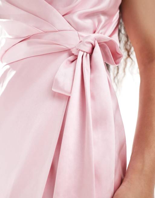 ASOS DESIGN Petite satin cami wrap midaxi dress in pink, 3 of 4