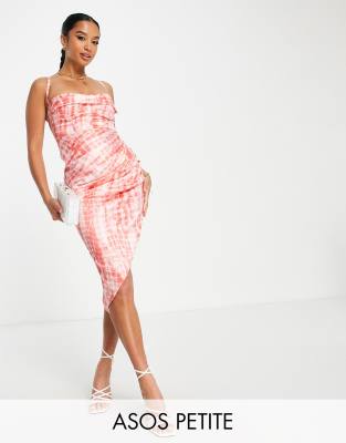 ClassicfuncenterShops DESIGN Petite satin cowl bust wired corset ruched  midi dress ribbed-knit in pink tie dye | ClassicfuncenterShops | heart  print knee-length dress