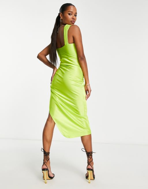 ASOS DESIGN Petite satin drape corset midi dress in lime