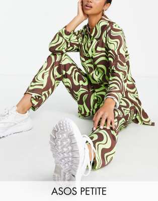 ASOS DESIGN Petite satin flare pants co-ord in mint and chocolate swirl print - ASOS Price Checker