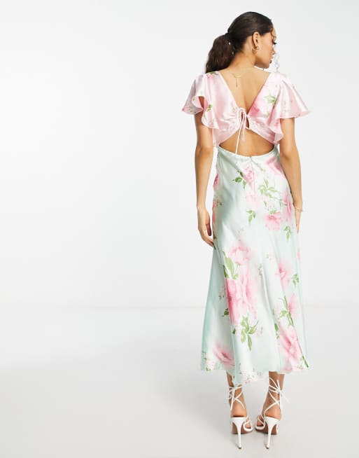 ASOS DESIGN long sleeve midi dress with ruching in bright floral