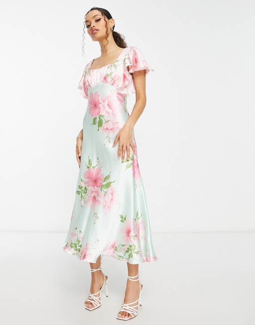 ASOS Design Flutter Sleeve Midi Tea Dress