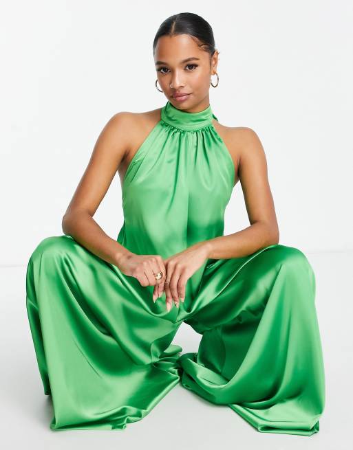 Halter-neck satin jumpsuit