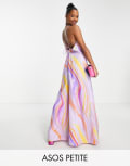 [ASOS DESIGN] ASOS DESIGN Petite satin halterneck strappy jumpsuit with tie back detail in coloured abstract marble-Multi 16 Abstract marble