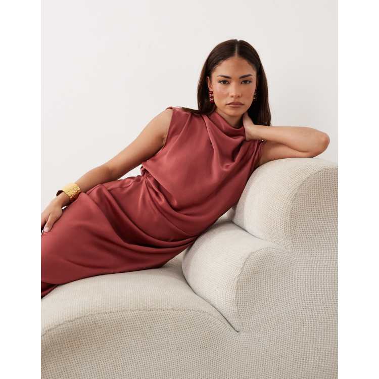 asos red pleated dress ASOS DESIGN Curve button up ruched waist pleated midi dress in metallic  textured fabric in deep red