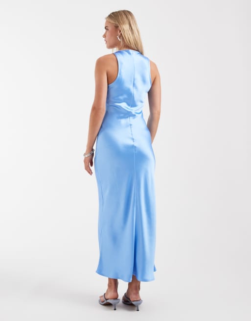 ASOS DESIGN Petite – Satin-Maxikleid in Blau mit U-Ausschnitt, 4 von 4