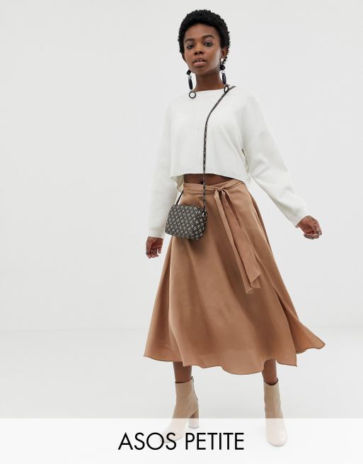 Asos design satin midi 2025 skirt with self belt