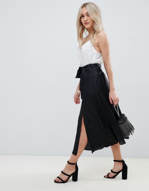 ASOS DESIGN Petite satin midi skirt with self tie ASOS