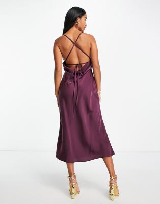 Caulmond Burgundy Satin Midi Slip Dress