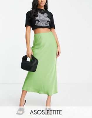 ASOS DESIGN Petite satin midi slip skirt in wasabi green