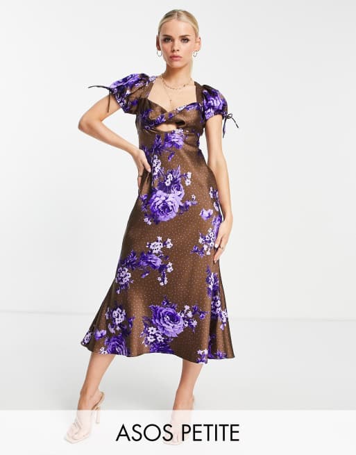 ASOS DESIGN structured corset detail midi dress with full skirt in purple