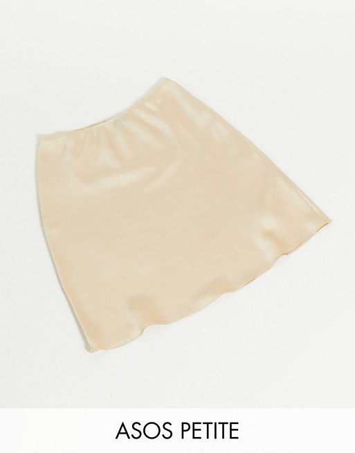 ASOS DESIGN Petite satin mini slip skirt in bone
