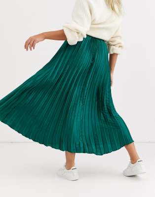 asos green pleated skirt