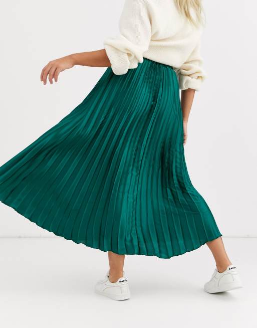 Asos green clearance pleated midi skirt