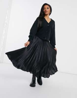 asos black pleated midi skirt