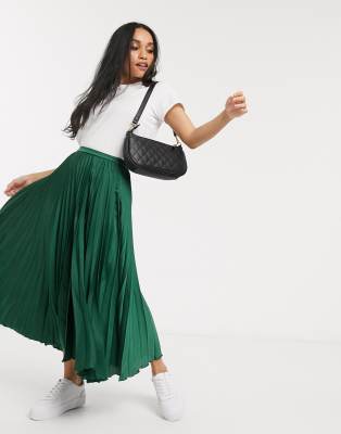 Green pleated hotsell midi skirt outfit