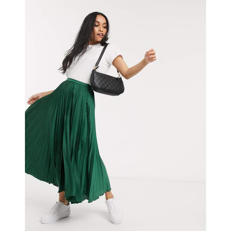 Deep green pleated skirt sale