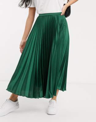 asos green pleated skirt