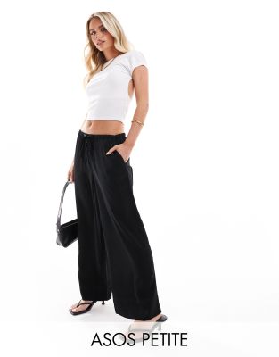 ASOS DESIGN Petite satin pull on pants in black