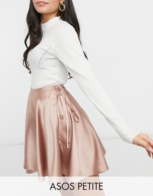 ASOS DESIGN Petite satin wrap mini skirt in blush