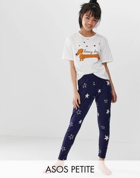 ASOS DESIGN Petite sausage dog pyjama legging set