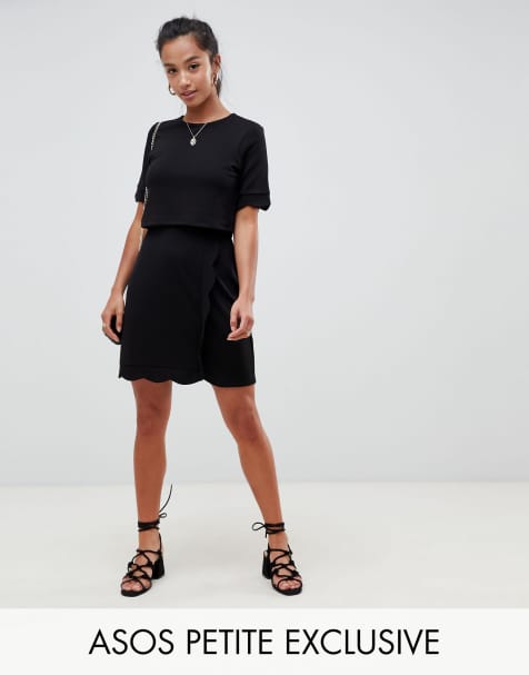 ASOS DESIGN Petite scalloped hem mini dress with crop top and wrap skirt